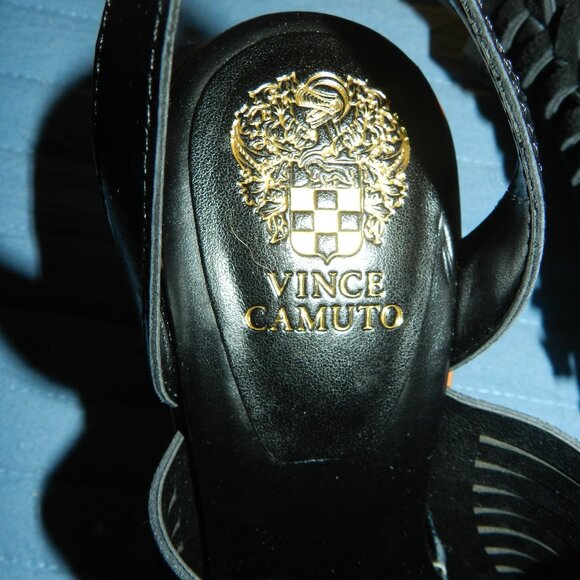 Vince Camuto Woman's Frenela Black Suede Woven Block Heel Shoes NWT - Picture 6 of 11